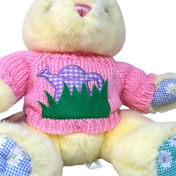KIDS OF AMERICA Yellow Bunny Rabbit Plush Pink Crochet Sweater Floral Watering - Picture 3 of 6